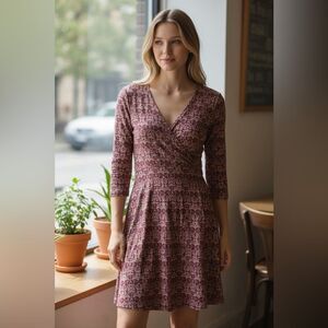 Prana Burgundy Printed Lightweight Comfort 3/4 Sleeve Dress Size M